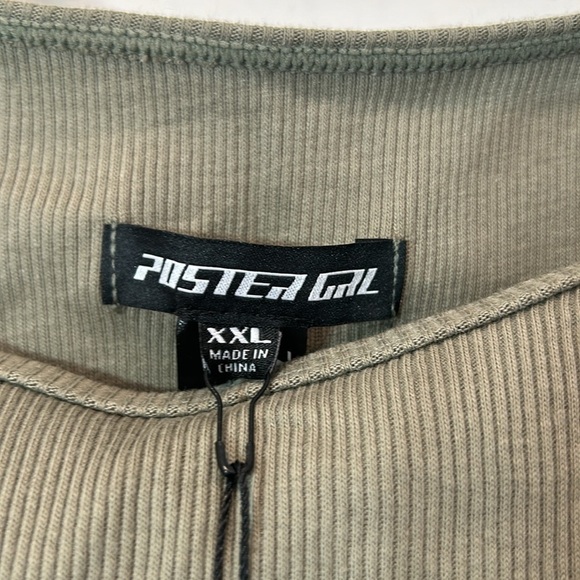 Poster Girl Ribbed Cropped Distressed raw hem tank top army green new w tag XXL - Picture 2 of 5